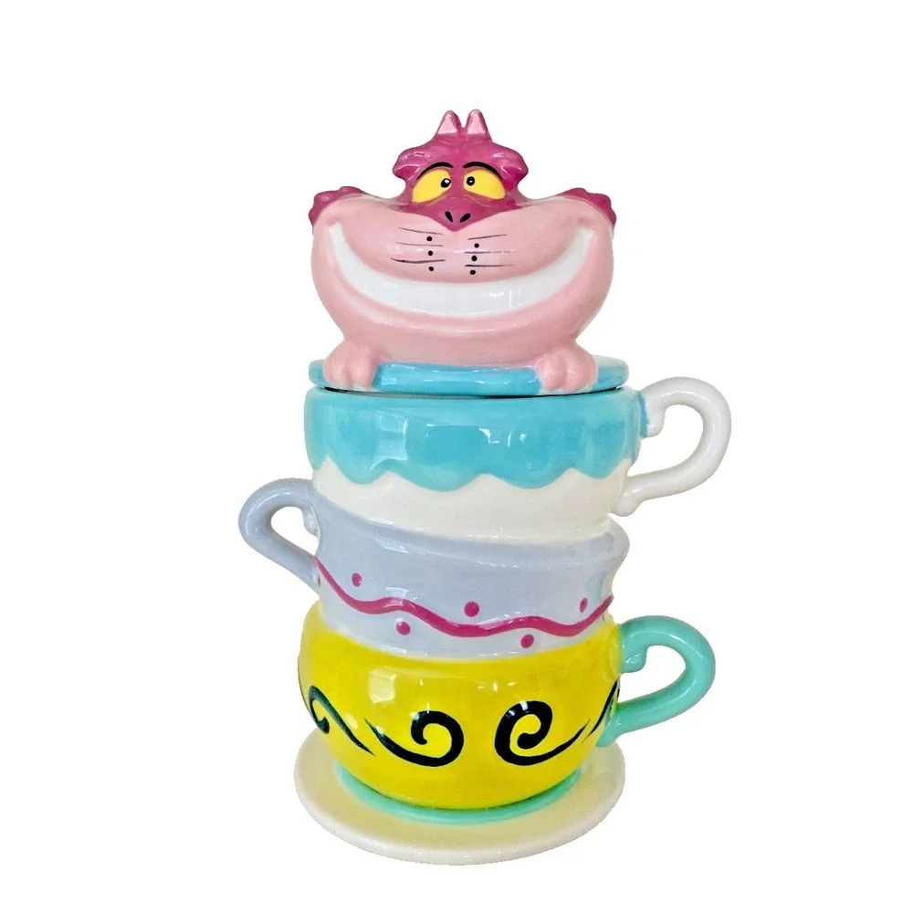 Disney Alice in Wonderland Cheshire Cat Cookie Jar Stacked Teacups NEW NWT
